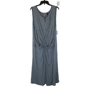 Catherines Dress Women Size 2XWP (22/24WP) Petite Blue White Striped Sleeveless